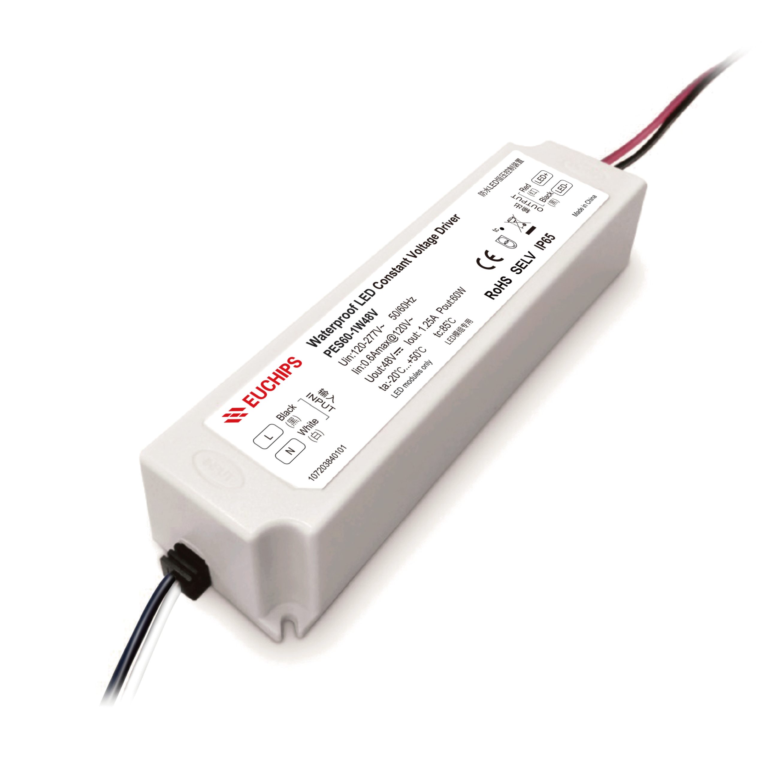 60W 48VDC Non-dimmable Waterproof CV Driver PES60-1W48V