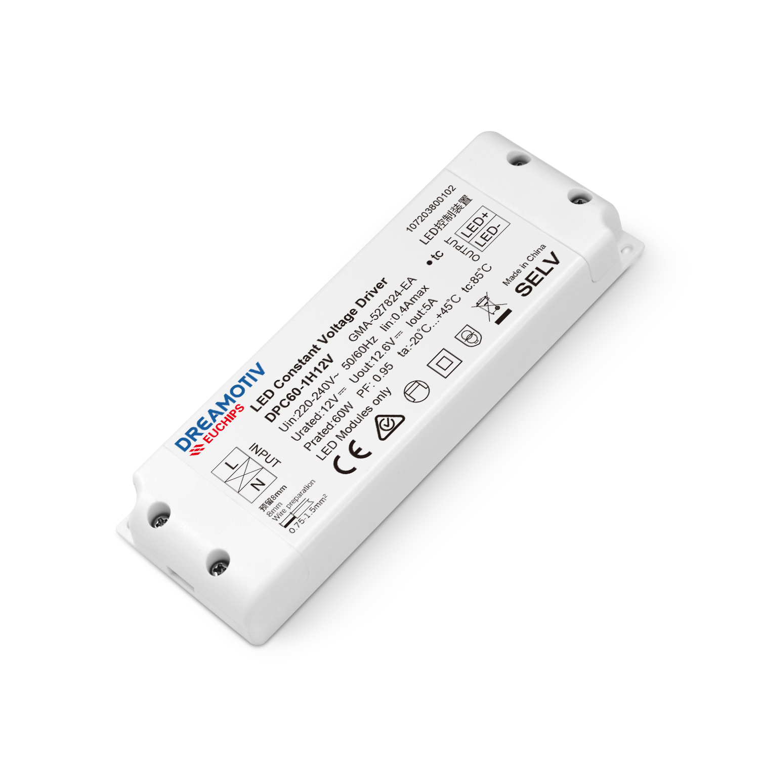 60W 12VDC Non-Dimmable CV LED Driver DPC60-1H12V