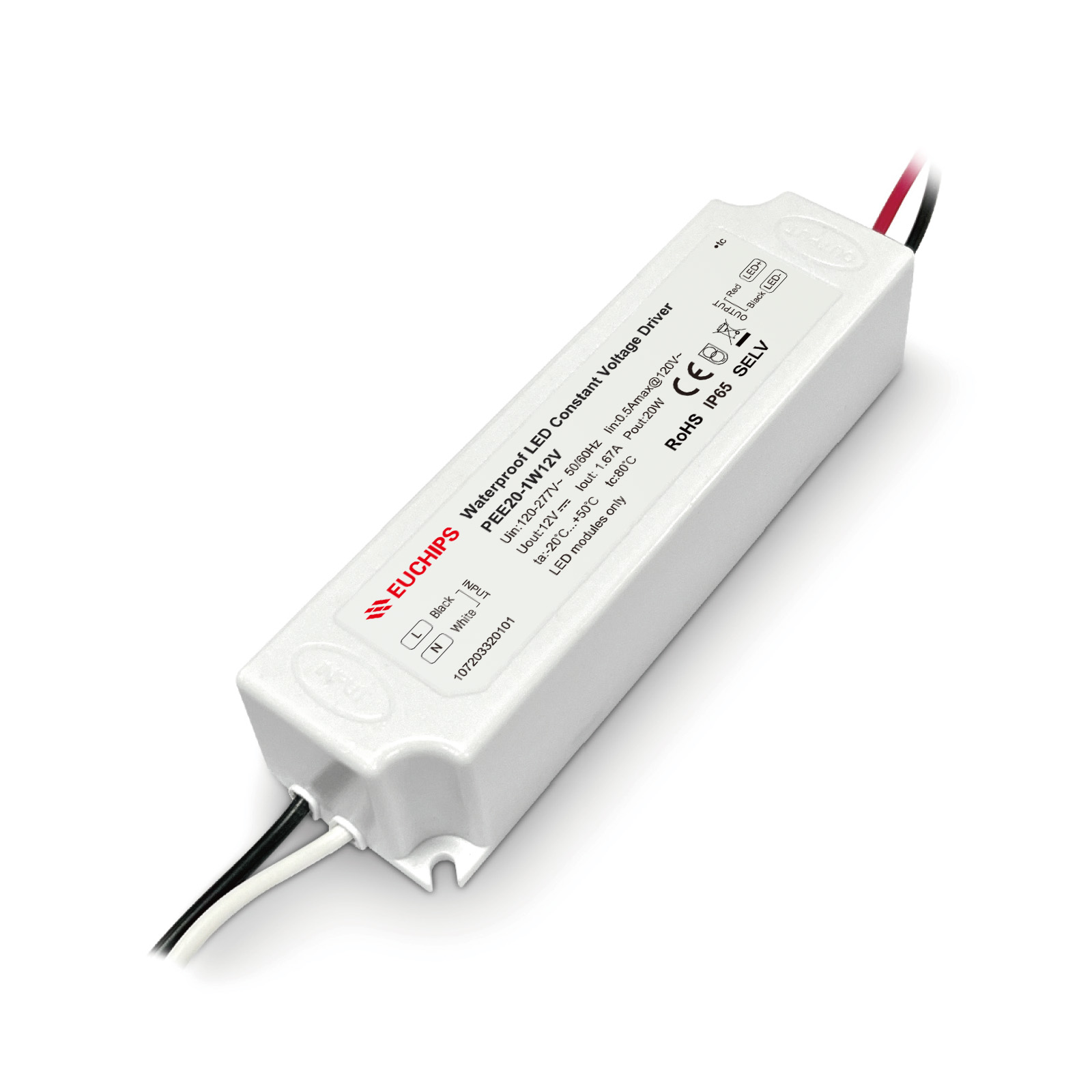 20W 12VDC Non-dimmable Waterproof CV Driver PEE20-1W12V