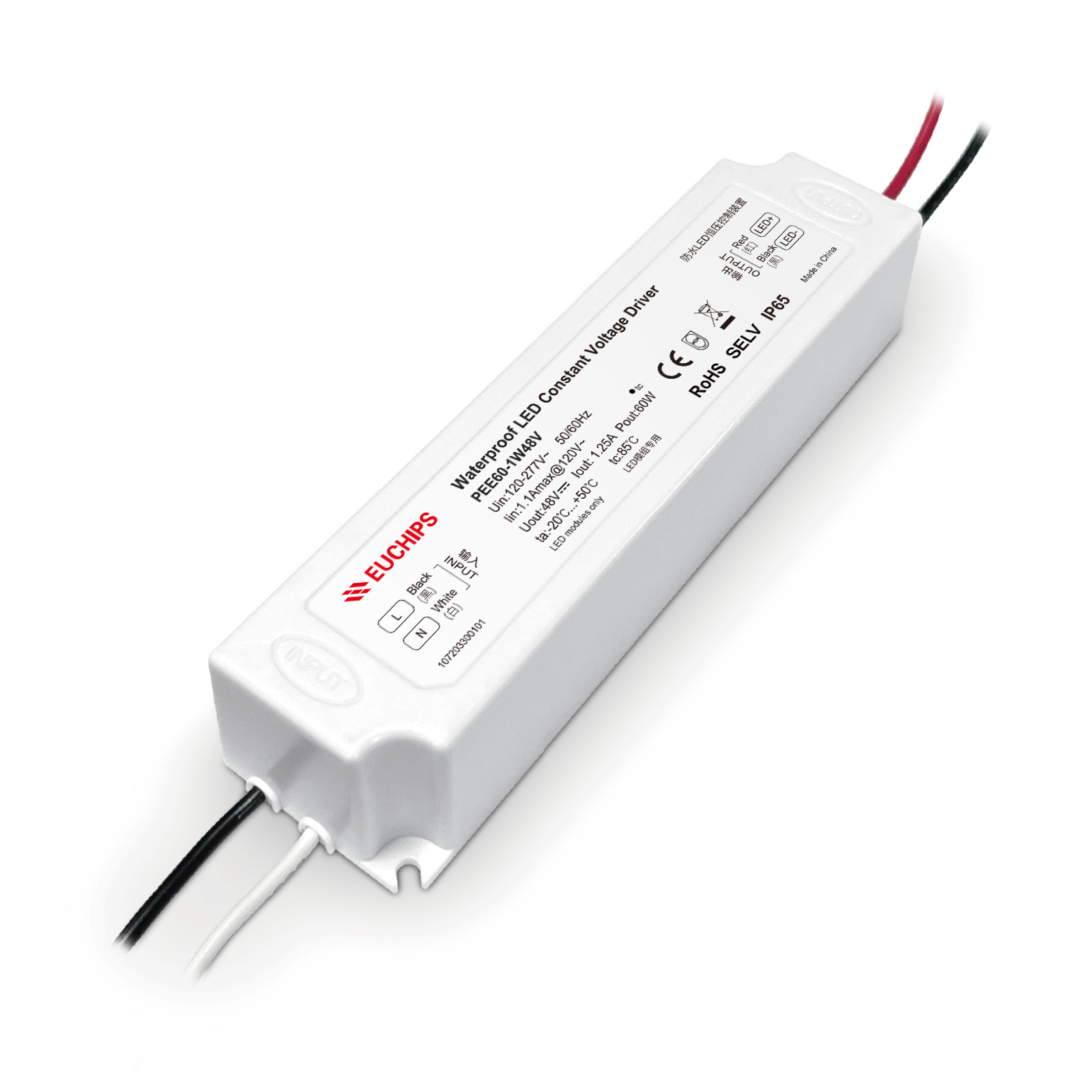 60W 48VDC Non-dimmable Waterproof CV Driver PEE60-1W48V