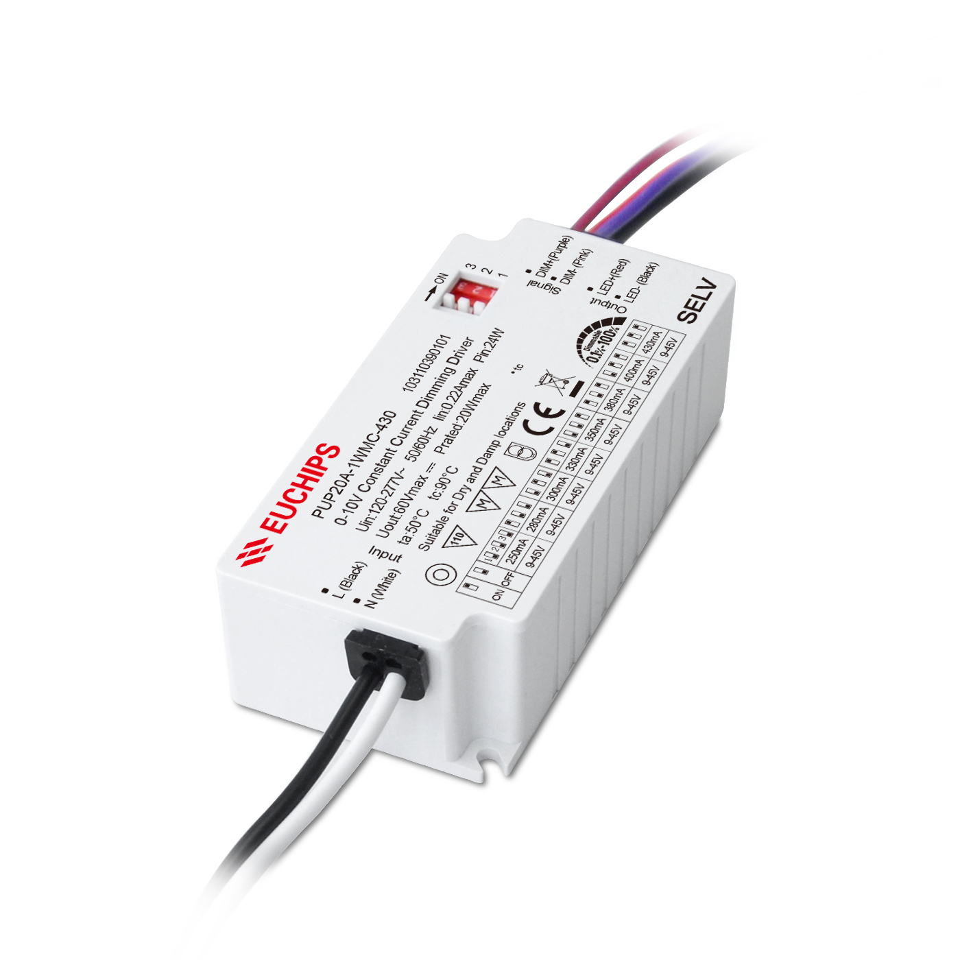 20W 250-430mA*1ch 0/1-10V CC Driver PUP20A-1WMC-430