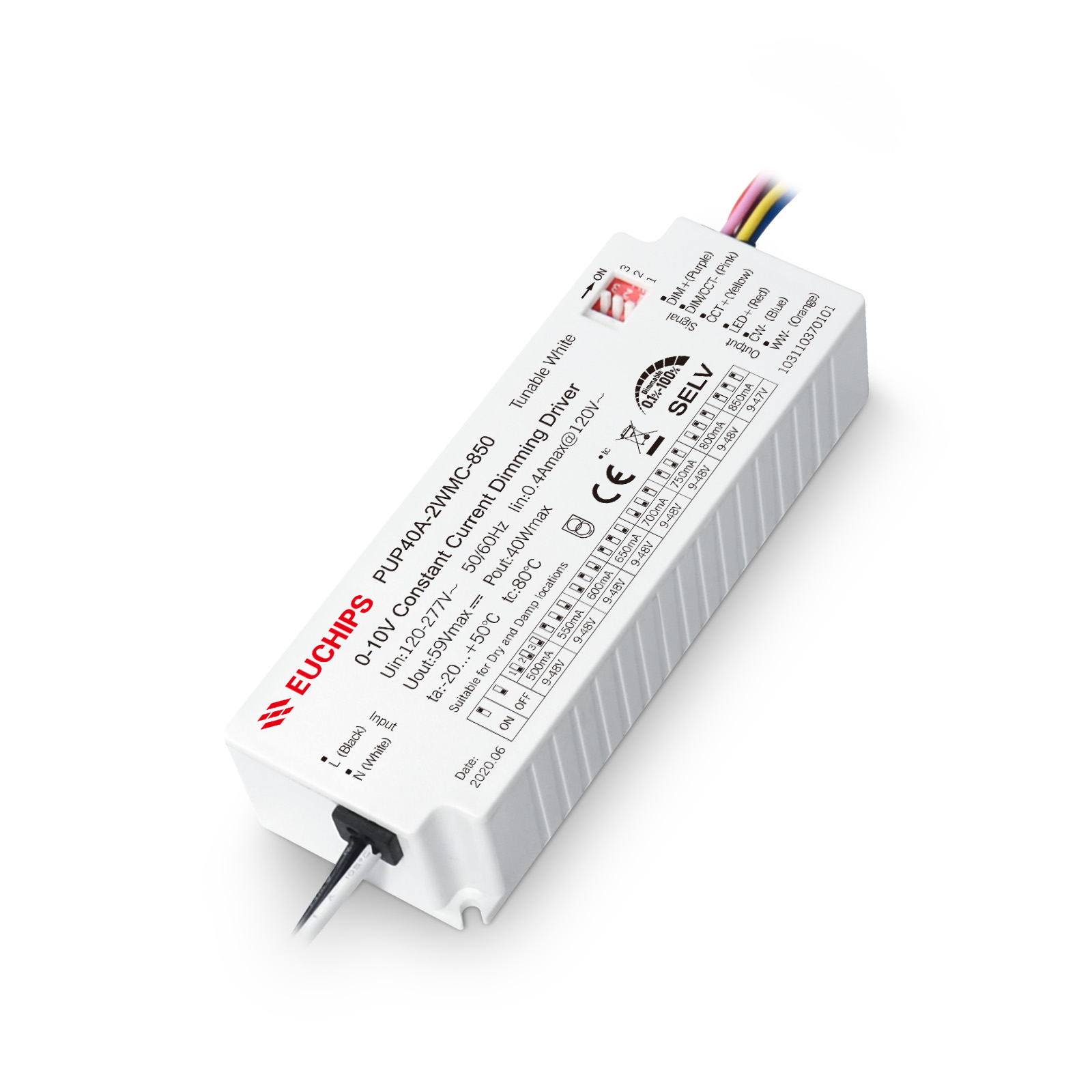 40W 500~850mA*2ch 0/1-10V CC Driver PUP40A-2WMC-850