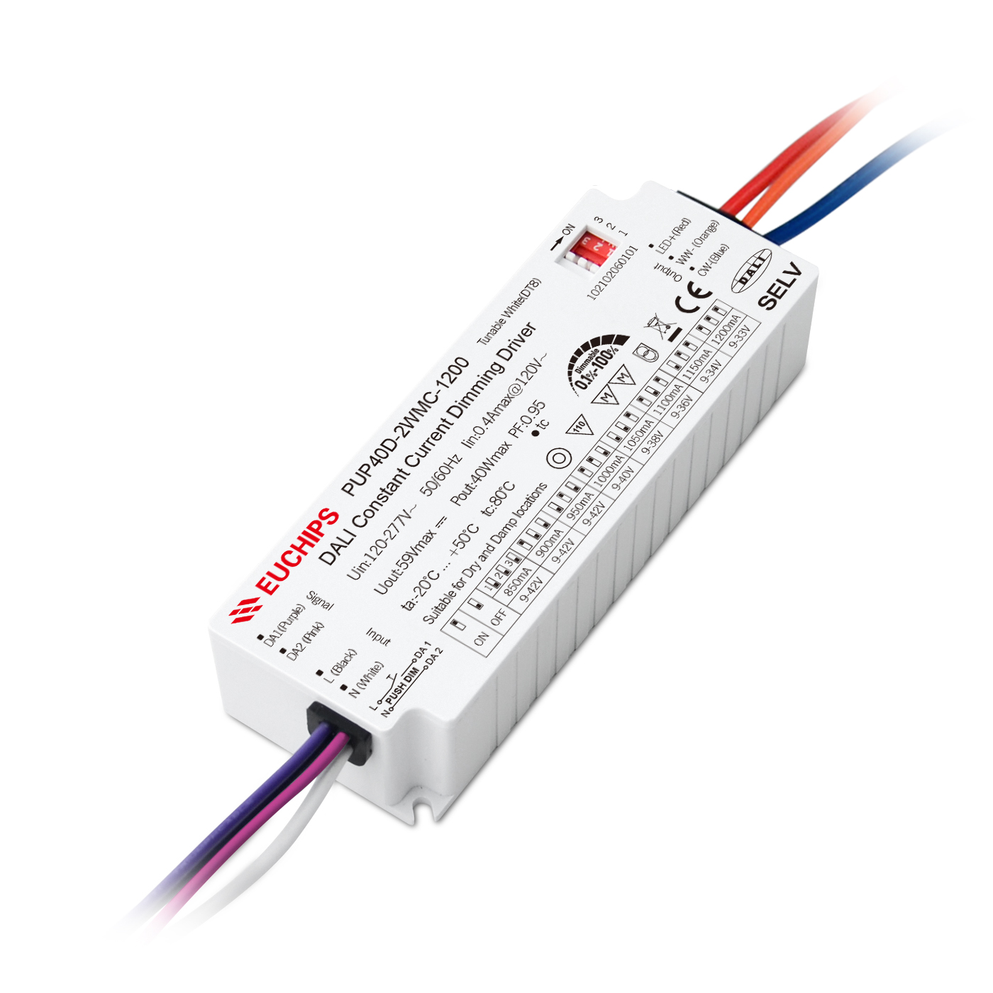 40W 850~1200mA*2ch DALI CC Driver PUP40D-2WMC-1200