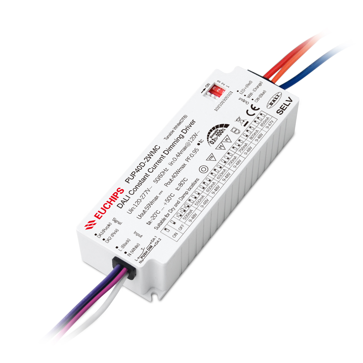 40W 500~850mA*2ch DALI CC Driver PUP40D-2WMC-850