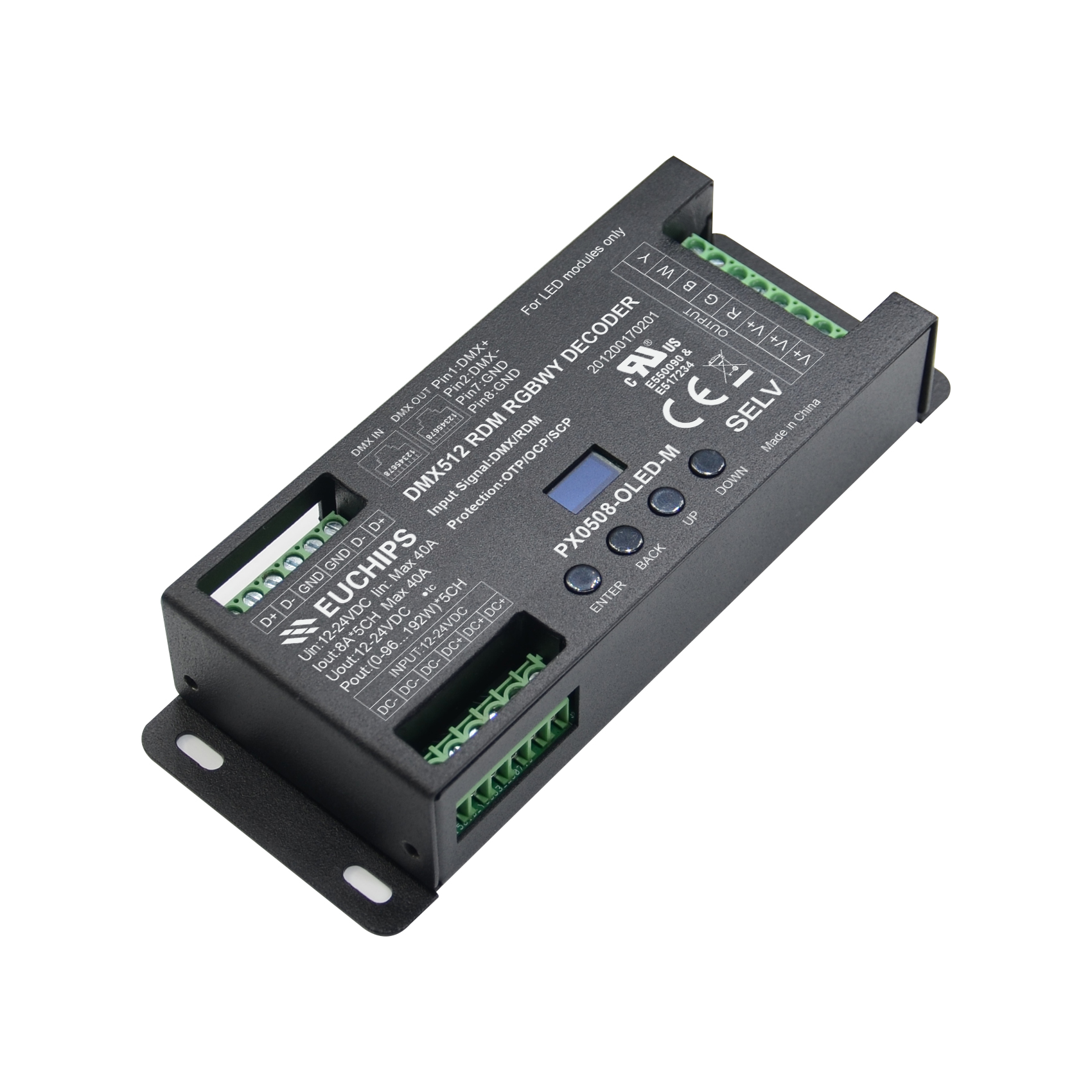 8A*5ch CV DMX Decoder PX0508-OLED-M