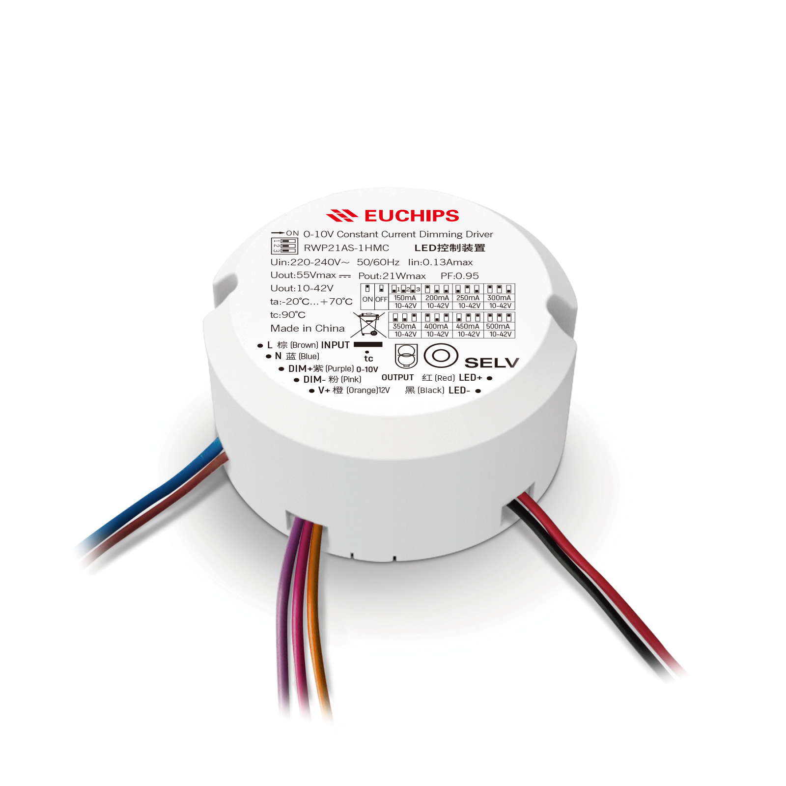 21W 150~500mA*1ch 0/1-10V CC Driver RWP21AS-1HMC