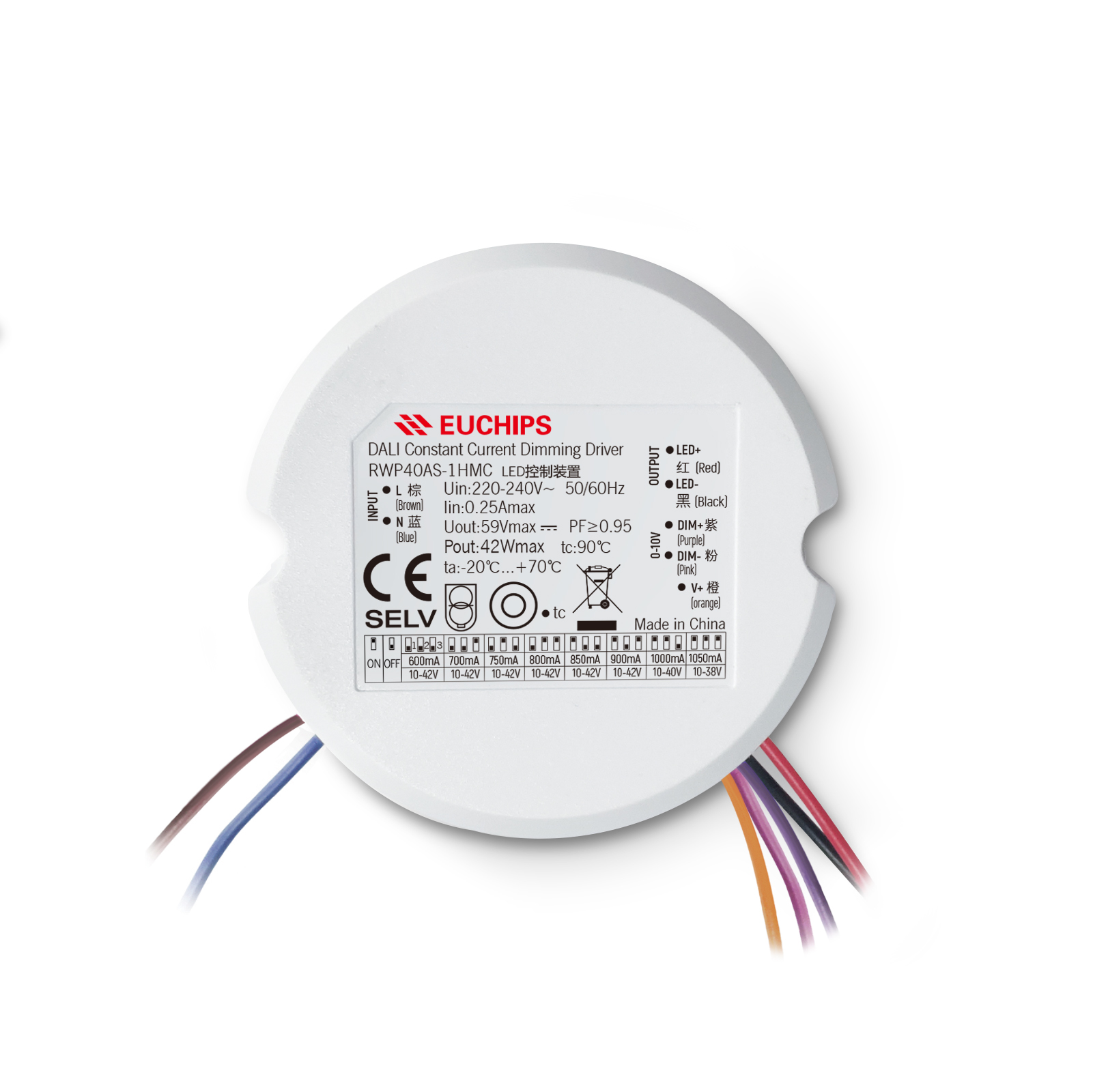 40W 600~1050mA 0-10V CC Driver RWP40AS-IHMC