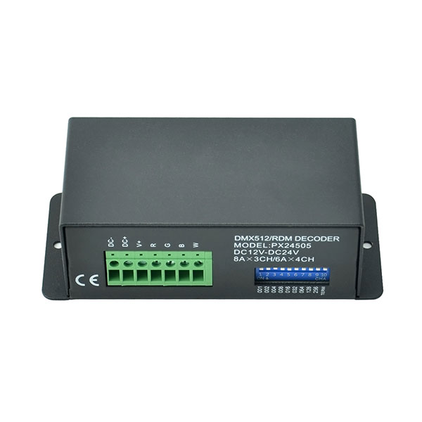 6A*4ch/8A*3ch 288~576W 12-24VDC RJ45 & XLR-3 CV DMX Decoder PX24505