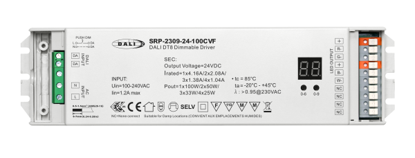 100W 4 Channels 24VDC DALI DT8 LED Constant Voltage Driver SRP-2309-24-100CVF