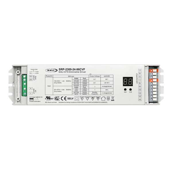 96W 4 Channels 24VDC DALI DT8 LED Constant Voltage Driver SRP-2309-24-96CVF