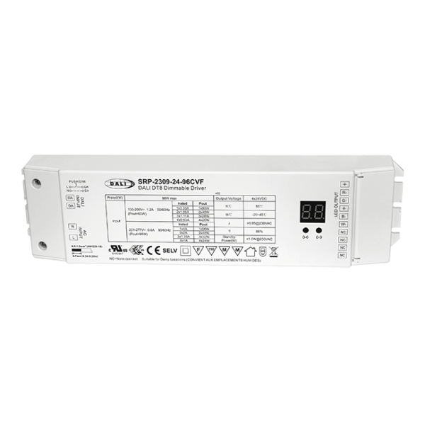 96W 4 Channels 24VDC DALI DT8 LED Constant Voltage Driver SRP-2309-24-96CVF