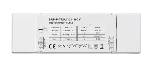30W 24VDC DALI DT6 Triac Constant Voltage Dimmable Driver With 4 Dimming Interfaces In 1 SRP-TRIAC-24-30CV