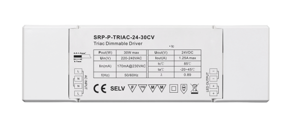 30W 24VDC DALI DT6 Triac Constant Voltage Dimmable Driver With 4 Dimming Interfaces In 1 SRP-TRIAC-24-30CV