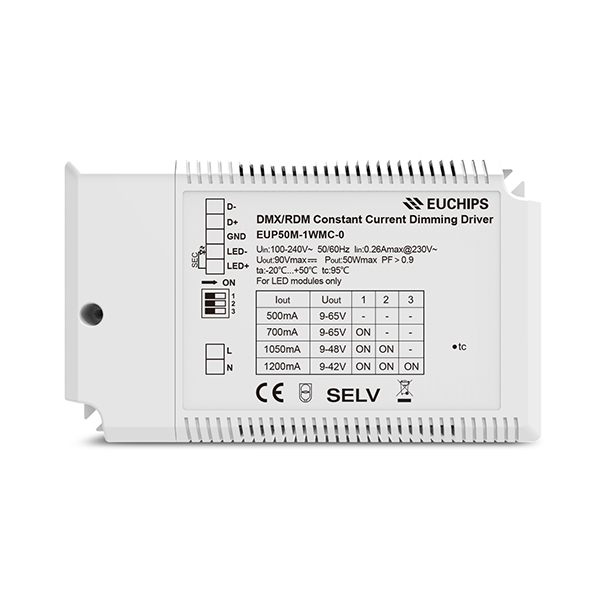 50W 500/650/700/850/1000/1050/1200mA CC DMX Driver EUP50M-1WMC-0